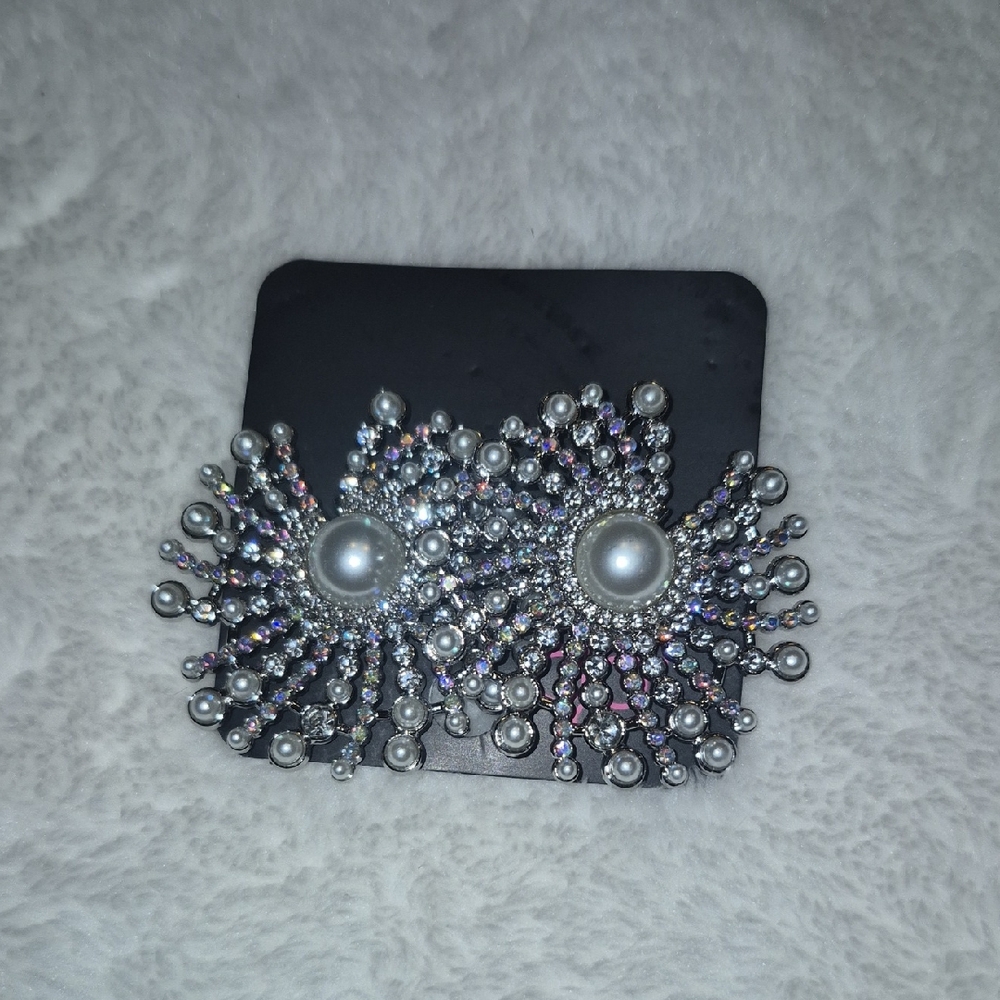 Silver Pearl Burst Statement Earrings
